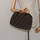FENDI Zucca Canvas Vanity Pouch Black Brown Gold Auth 124810-22