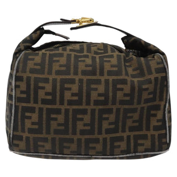 FENDI Zucca Canvas Vanity Pouch Black Brown Gold Auth 124810 - 0