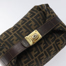 FENDI Zucca Canvas Vanity Pouch Black Brown Gold Auth 124810-6