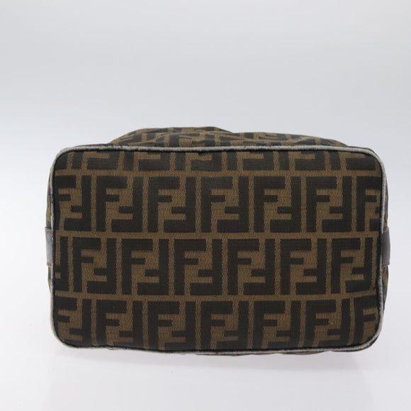 FENDI Zucca Canvas Vanity Pouch Black Brown Gold Auth 124810