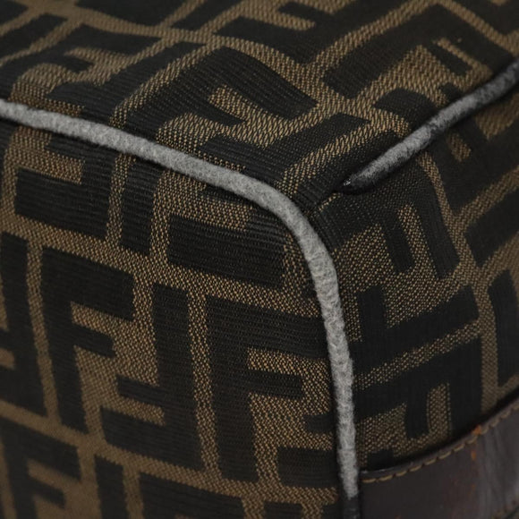 FENDI Zucca Canvas Vanity Pouch Black Brown Gold Auth 124810
