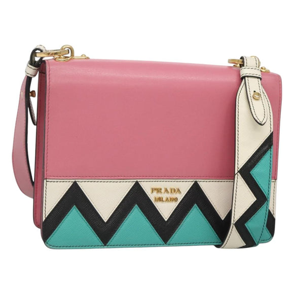 PRADA Shoulder Bag Leather Pink Gold Auth 124811