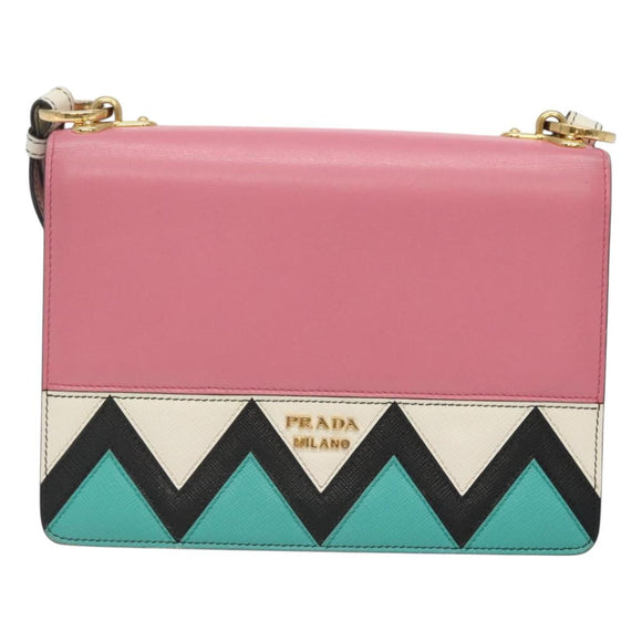 PRADA Shoulder Bag Leather Pink Gold Auth 124811