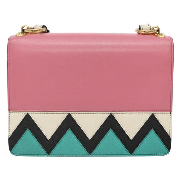 PRADA Shoulder Bag Leather Pink Gold Auth 124811