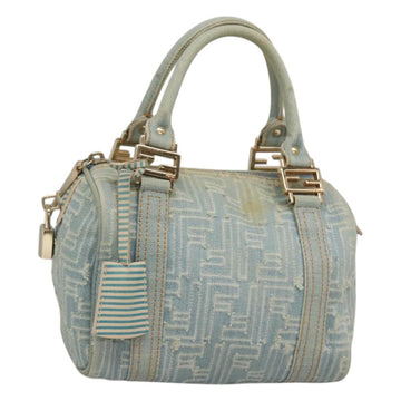 FENDI Zucca Canvas Hand Bag Light Blue Gold Auth 124832