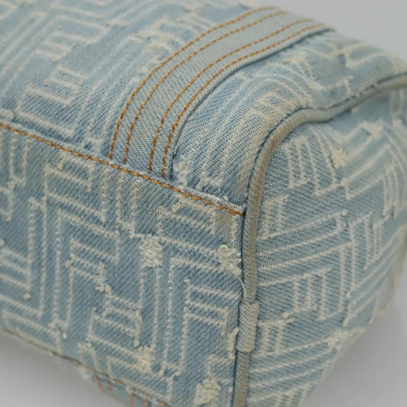 FENDI Zucca Canvas Hand Bag Light Blue Gold Auth 124832