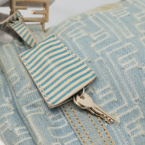 FENDI Zucca Canvas Hand Bag Light Blue Gold Auth 124832