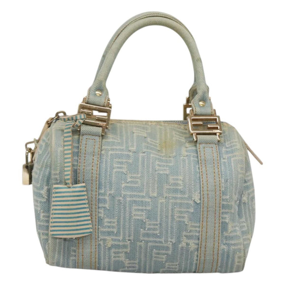 FENDI Zucca Canvas Hand Bag Light Blue Gold Auth 124832