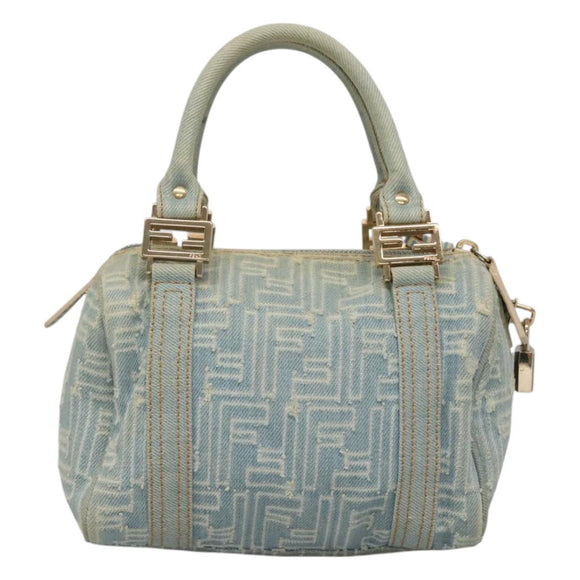 FENDI Zucca Canvas Hand Bag Light Blue Gold Auth 124832