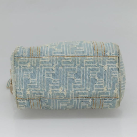 FENDI Zucca Canvas Hand Bag Light Blue Gold Auth 124832