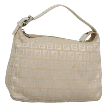 FENDI Zucchino Canvas Hand Bag Beige Silver Auth 124833
