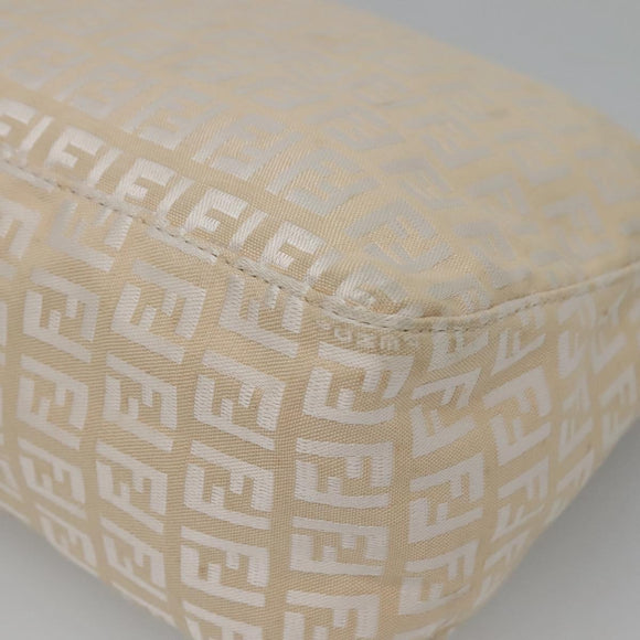 FENDI Zucchino Canvas Hand Bag Beige Silver Auth 124833