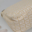 FENDI Zucchino Canvas Hand Bag Beige Silver Auth 124833-11