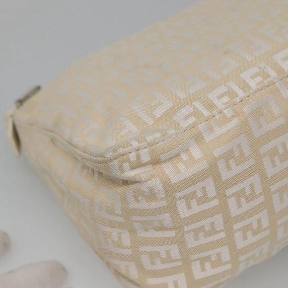 FENDI Zucchino Canvas Hand Bag Beige Silver Auth 124833