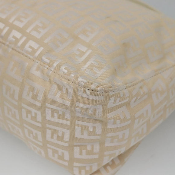 FENDI Zucchino Canvas Hand Bag Beige Silver Auth 124833