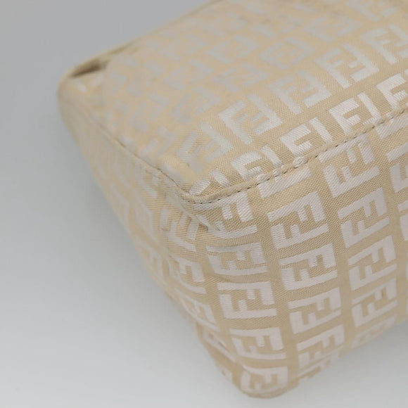 FENDI Zucchino Canvas Hand Bag Beige Silver Auth 124833