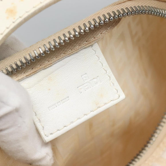FENDI Zucchino Canvas Hand Bag Beige Silver Auth 124833