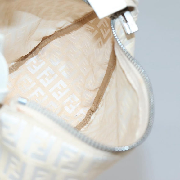 FENDI Zucchino Canvas Hand Bag Beige Silver Auth 124833