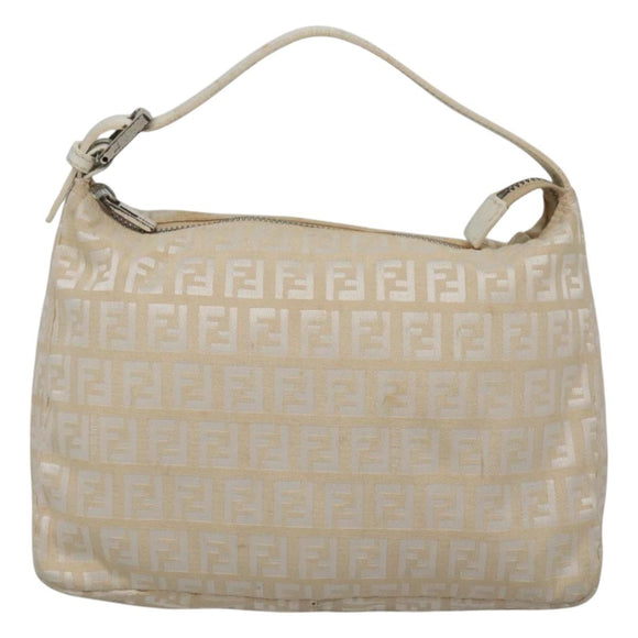FENDI Zucchino Canvas Hand Bag Beige Silver Auth 124833