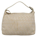 FENDI Zucchino Canvas Hand Bag Beige Silver Auth 124833-3