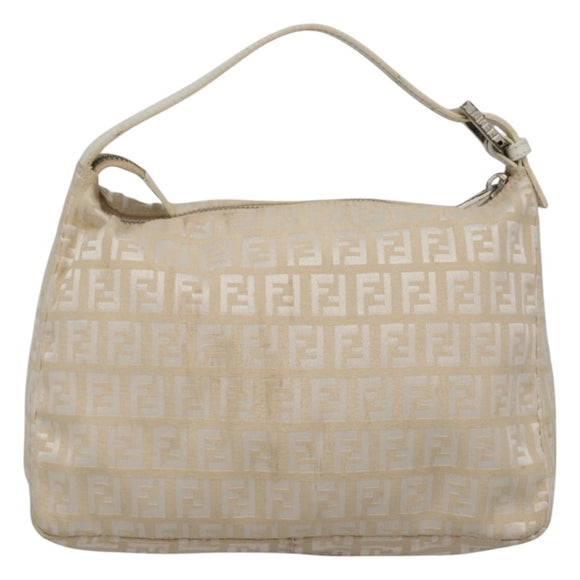 FENDI Zucchino Canvas Hand Bag Beige Silver Auth 124833