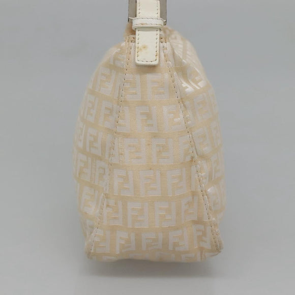 FENDI Zucchino Canvas Hand Bag Beige Silver Auth 124833