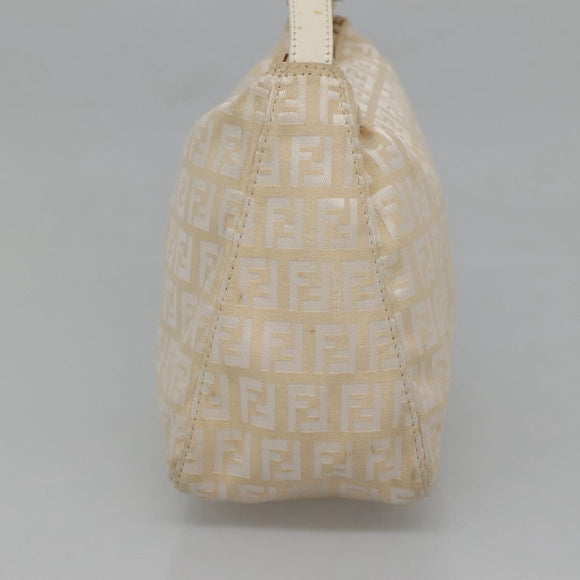 FENDI Zucchino Canvas Hand Bag Beige Silver Auth 124833