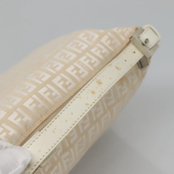 FENDI Zucchino Canvas Hand Bag Beige Silver Auth 124833