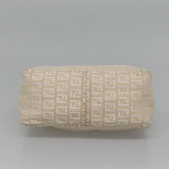 FENDI Zucchino Canvas Hand Bag Beige Silver Auth 124833