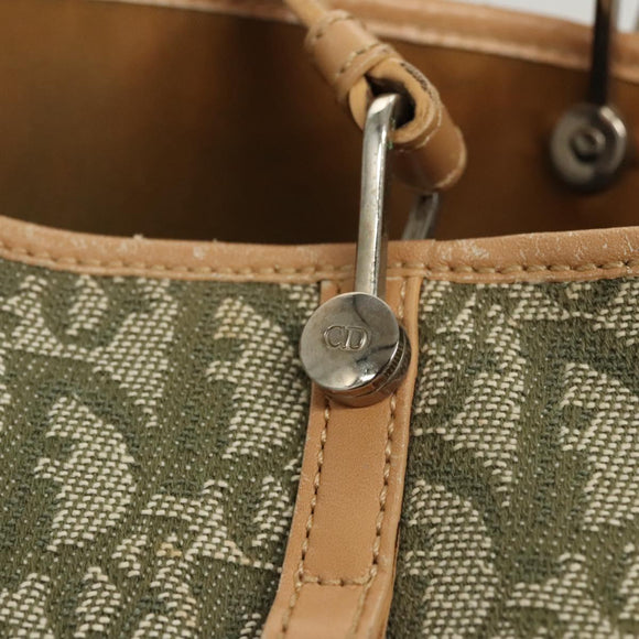 Christian Dior Trotter Canvas Tote Bag Khaki Silver Auth 124835