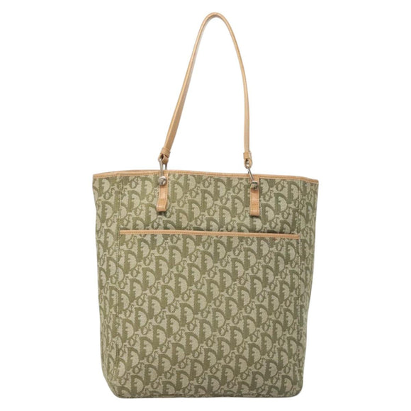 Christian Dior Trotter Canvas Tote Bag Khaki Silver Auth 124835