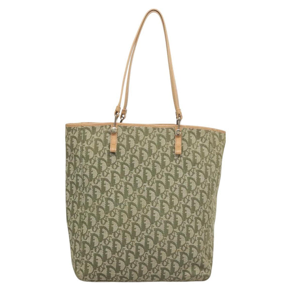 Christian Dior Trotter Canvas Tote Bag Khaki Silver Auth 124835