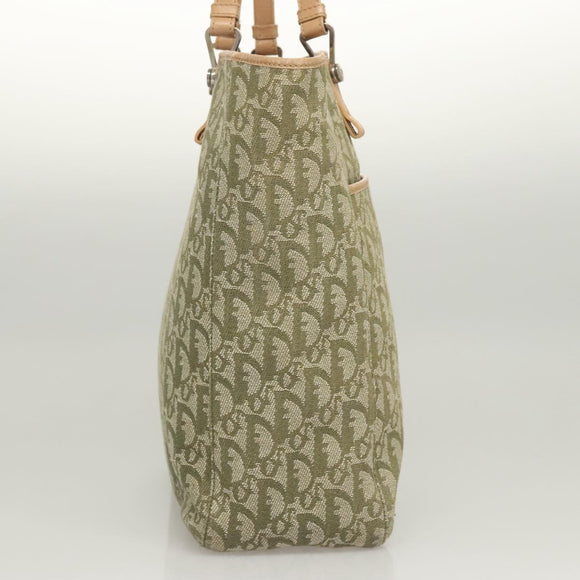 Christian Dior Trotter Canvas Tote Bag Khaki Silver Auth 124835