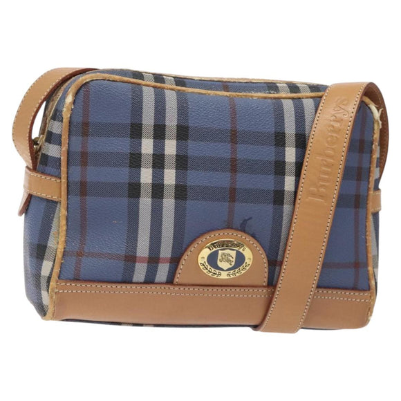 Burberrys Nova Check Shoulder Bag PVC Blue Gold Auth 124836