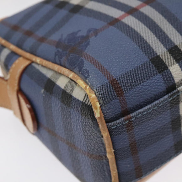 Burberrys Nova Check Shoulder Bag PVC Blue Gold Auth 124836