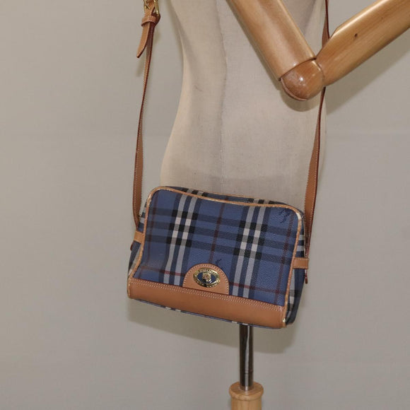 Burberrys Nova Check Shoulder Bag PVC Blue Gold Auth 124836