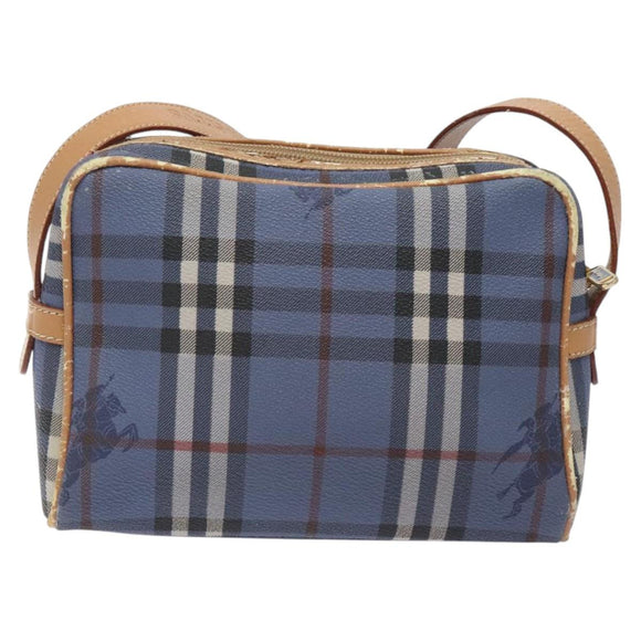 Burberrys Nova Check Shoulder Bag PVC Blue Gold Auth 124836