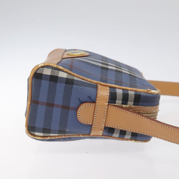 Burberrys Nova Check Shoulder Bag PVC Blue Gold Auth 124836