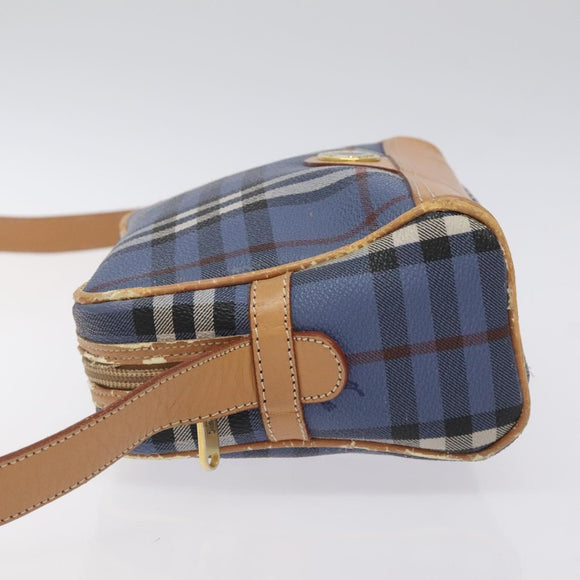 Burberrys Nova Check Shoulder Bag PVC Blue Gold Auth 124836