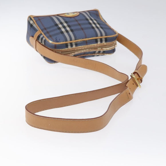 Burberrys Nova Check Shoulder Bag PVC Blue Gold Auth 124836