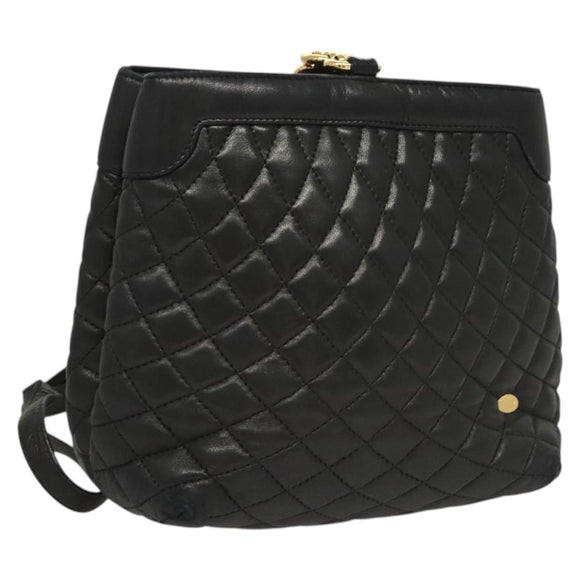 BALLY Shoulder Bag Leather Black Gold Auth 124841