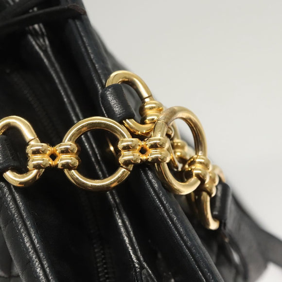 BALLY Shoulder Bag Leather Black Gold Auth 124841