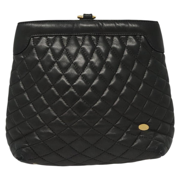 BALLY Shoulder Bag Leather Black Gold Auth 124841