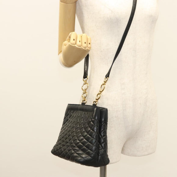 BALLY Shoulder Bag Leather Black Gold Auth 124841