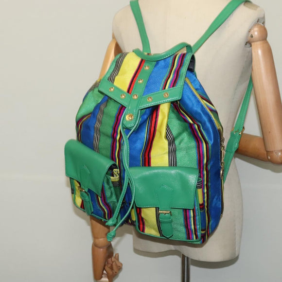 Gianni Versace Backpack Nylon Green Auth 124844