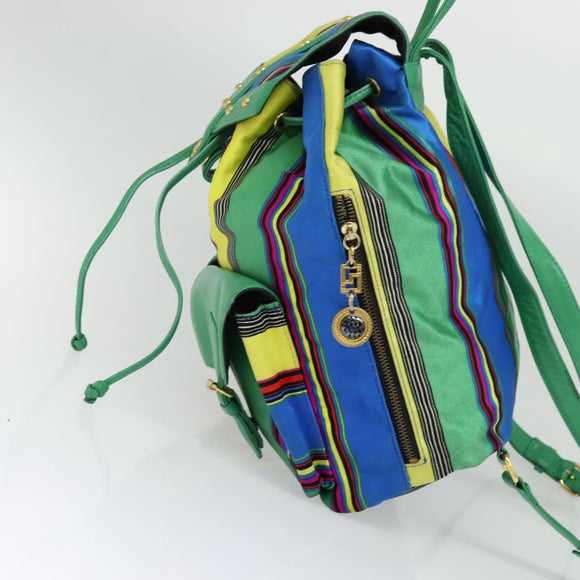 Gianni Versace Backpack Nylon Green Auth 124844