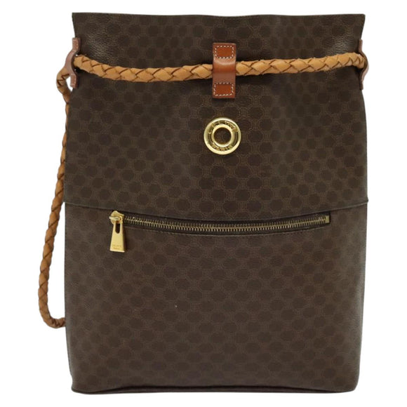 CELINE Macadam Canvas Backpack PVC Leather Brown Gold Auth 124859