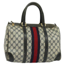 GUCCI GG Supreme Sherry Line Boston Bag PVC Navy Gold Red Auth 124861-1