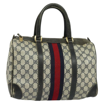 GUCCI GG Supreme Sherry Line Boston Bag PVC Navy Gold Red Auth 124861