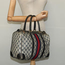 GUCCI GG Supreme Sherry Line Boston Bag PVC Navy Gold Red Auth 124861-19